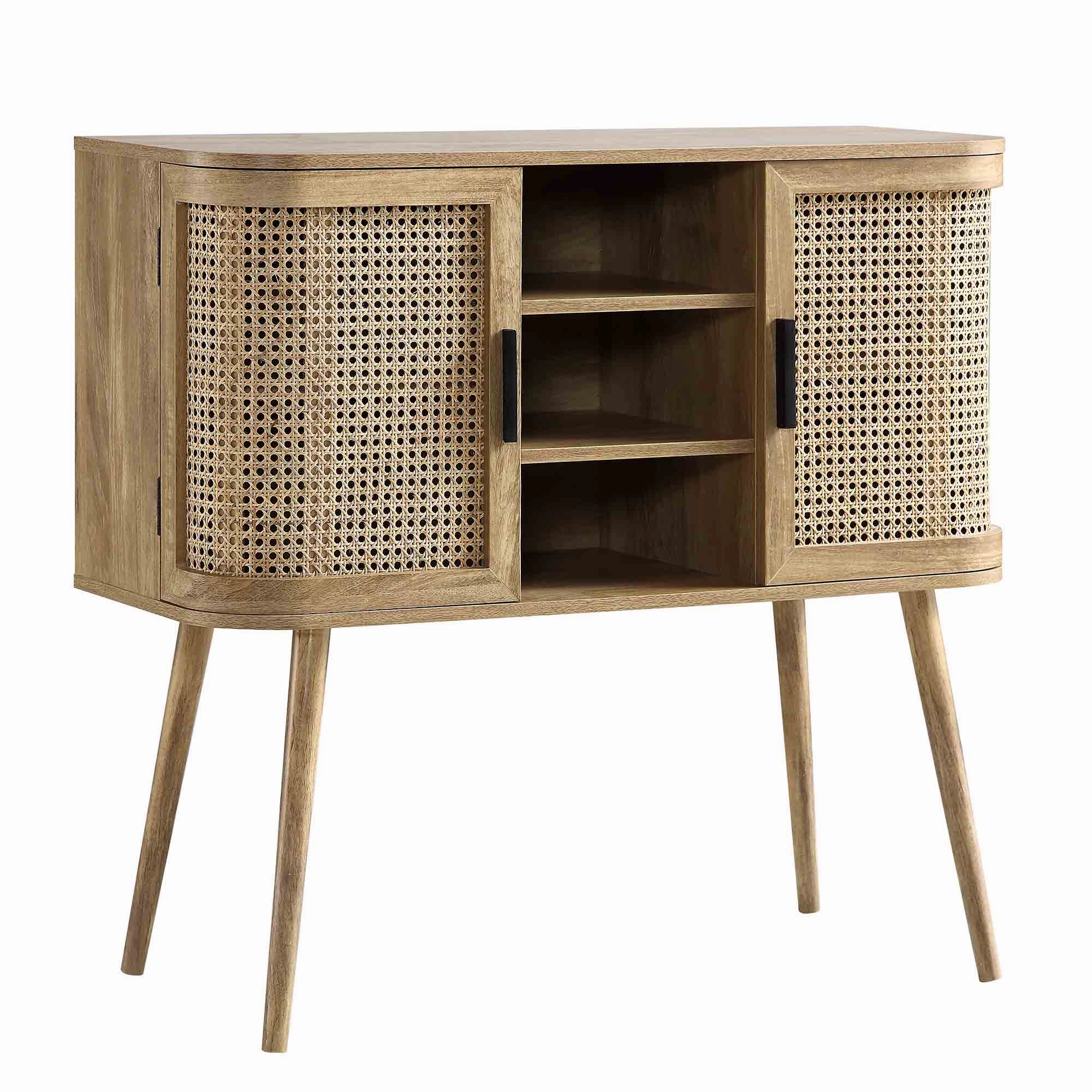 Izzy Curved Rattan 2-Door Buffet Sideboard, Natural
