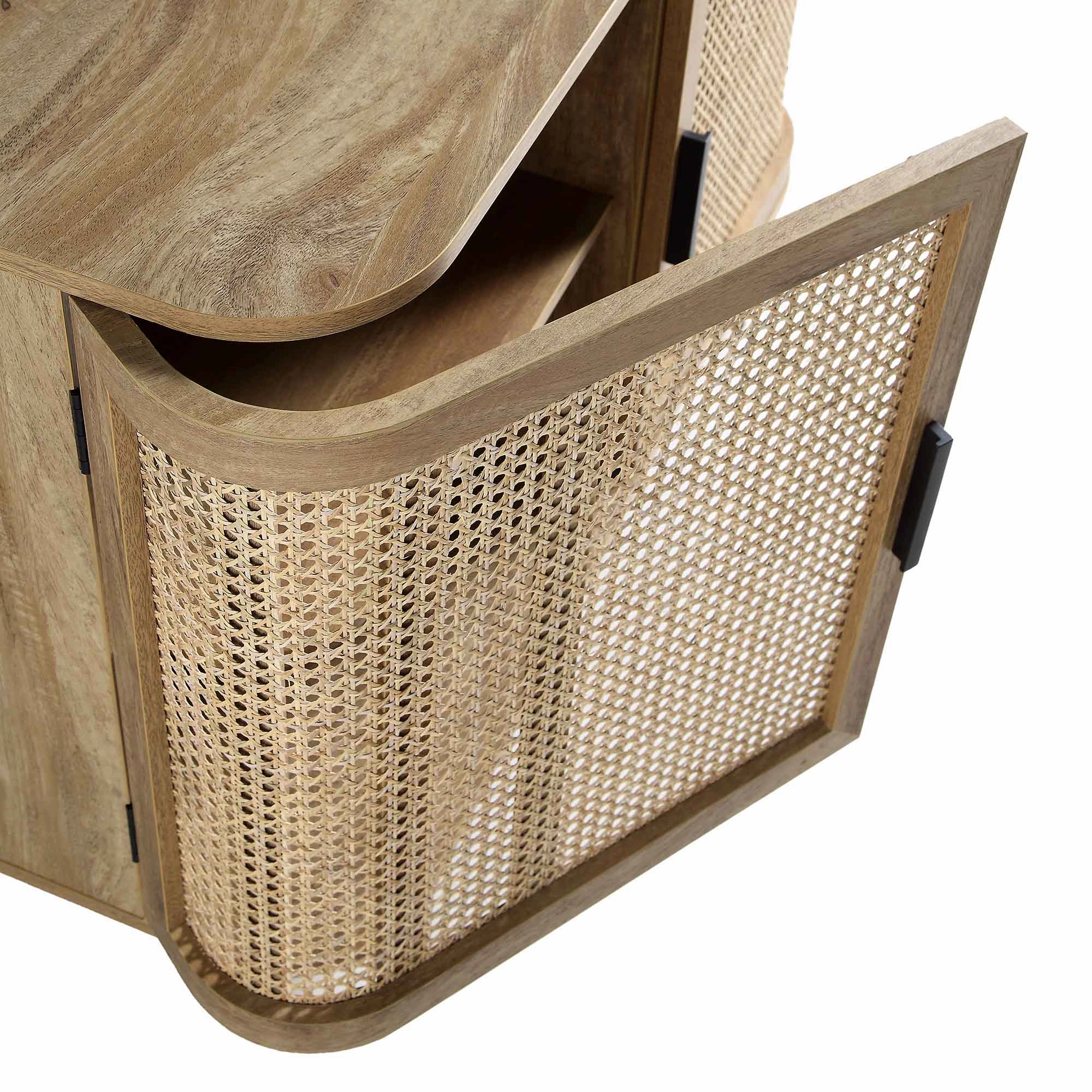 Izzy Curved Rattan 2-Door Small Sideboard, Natural