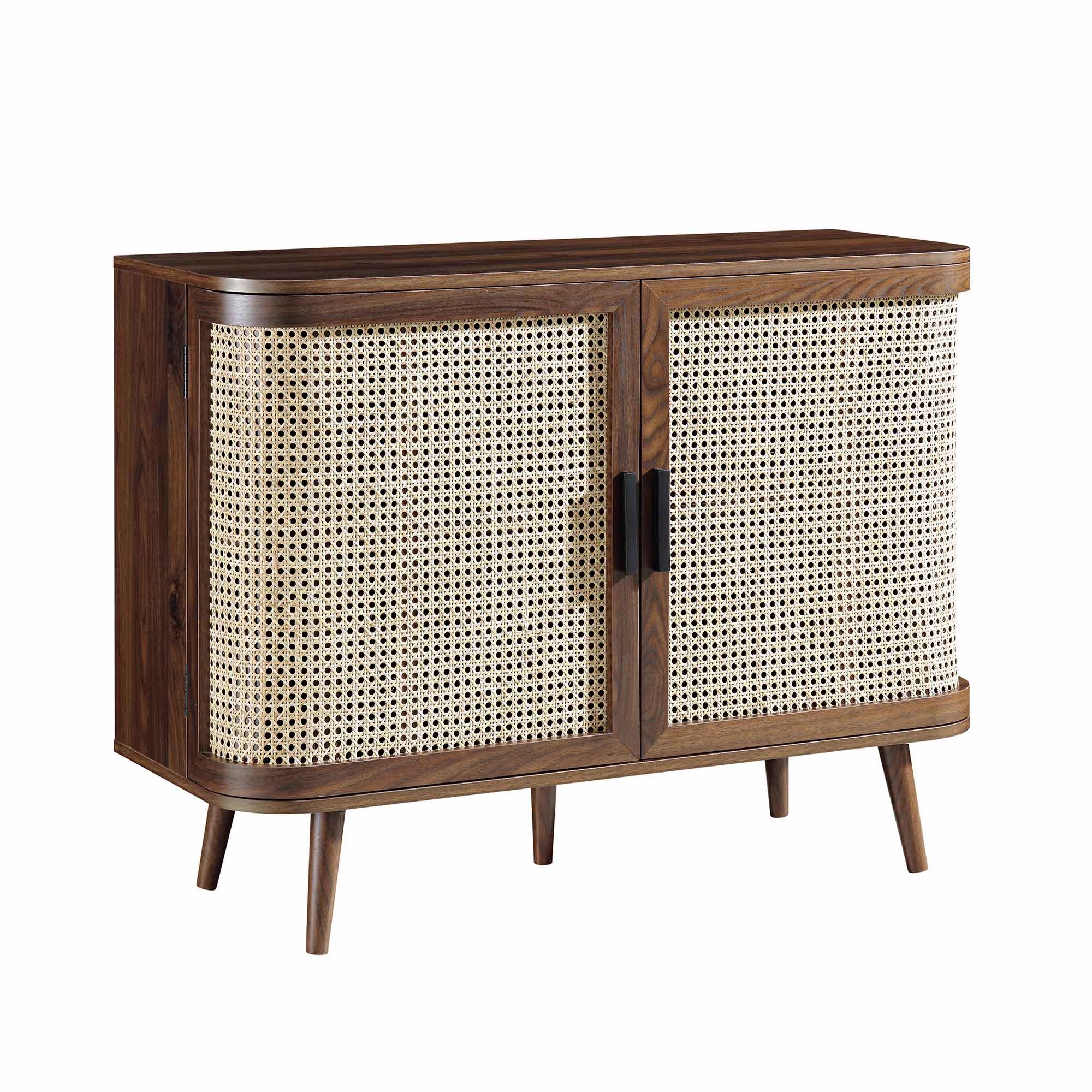 Izzy Curved Rattan 2-Door Small Sideboard, Walnut