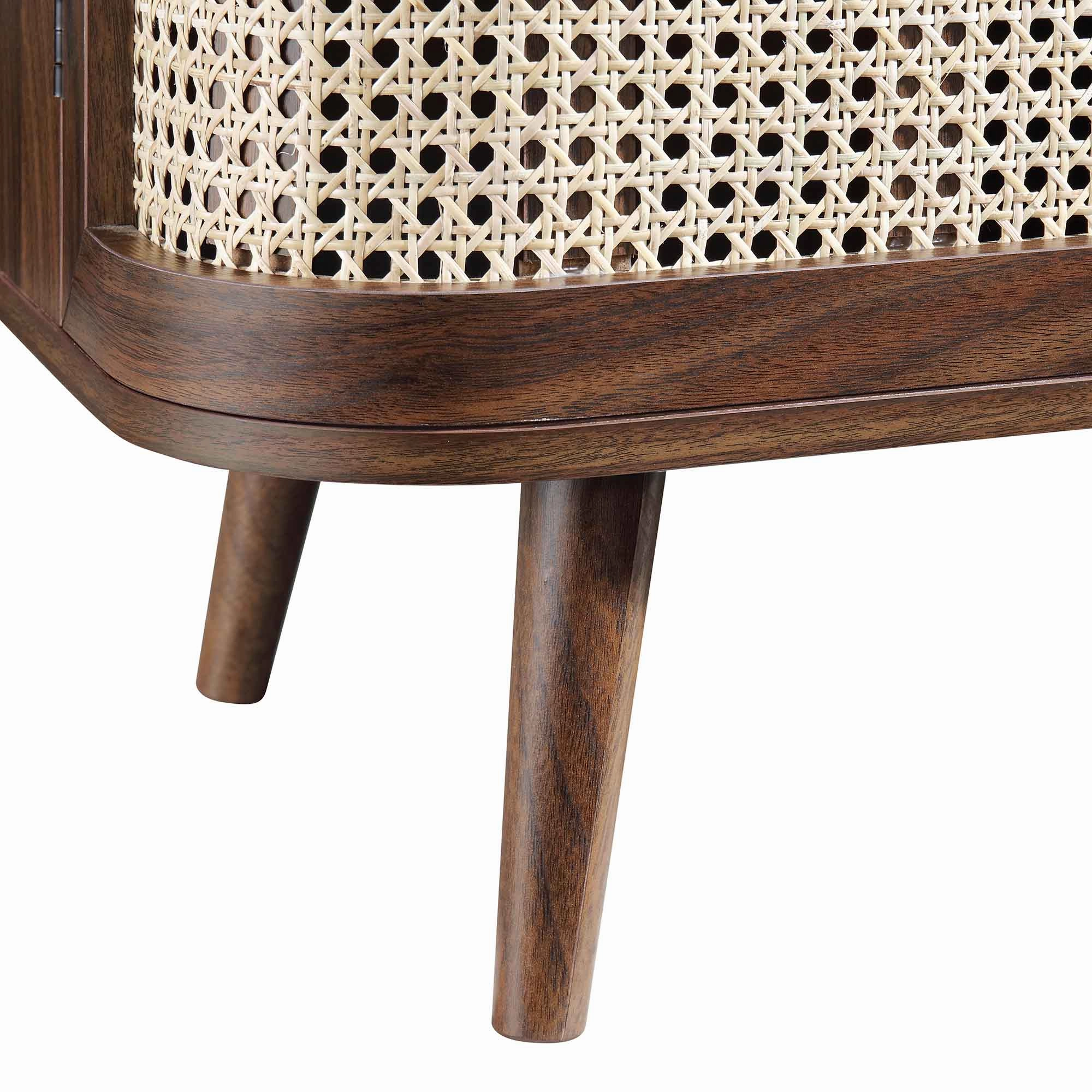 Izzy Curved Rattan 2-Door Small Sideboard, Walnut