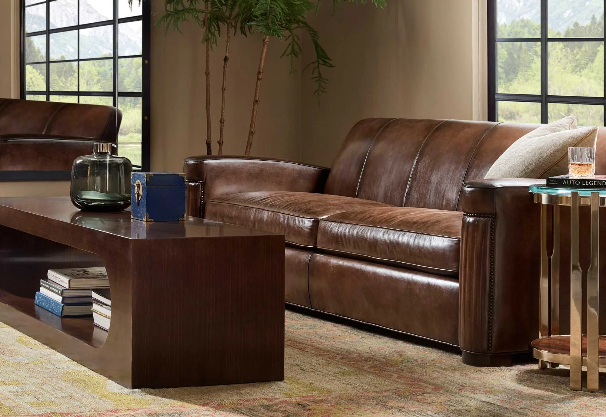 Jacques Rustic Leather Sofa with Elegant Nailhead Trim