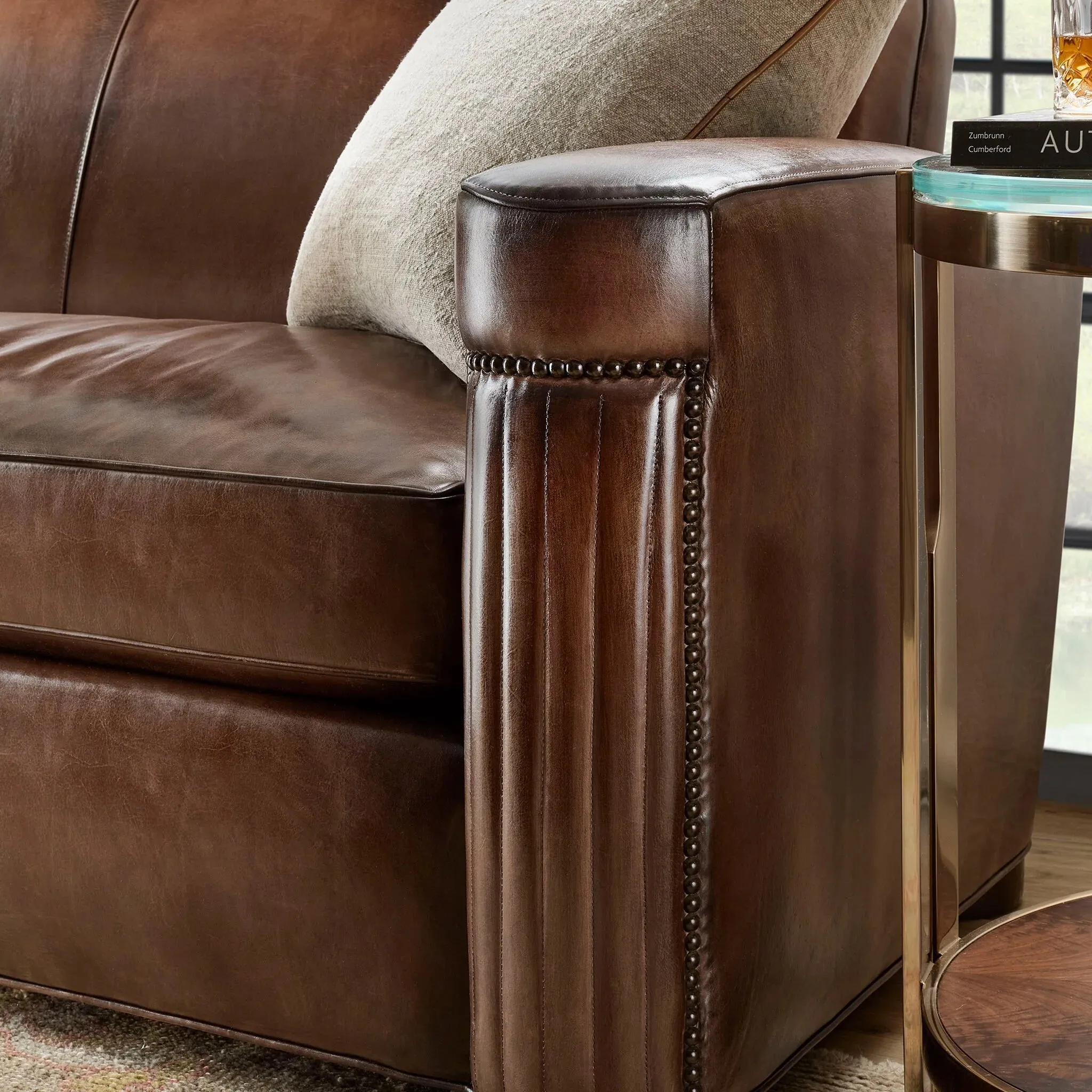 Jacques Rustic Leather Sofa with Elegant Nailhead Trim