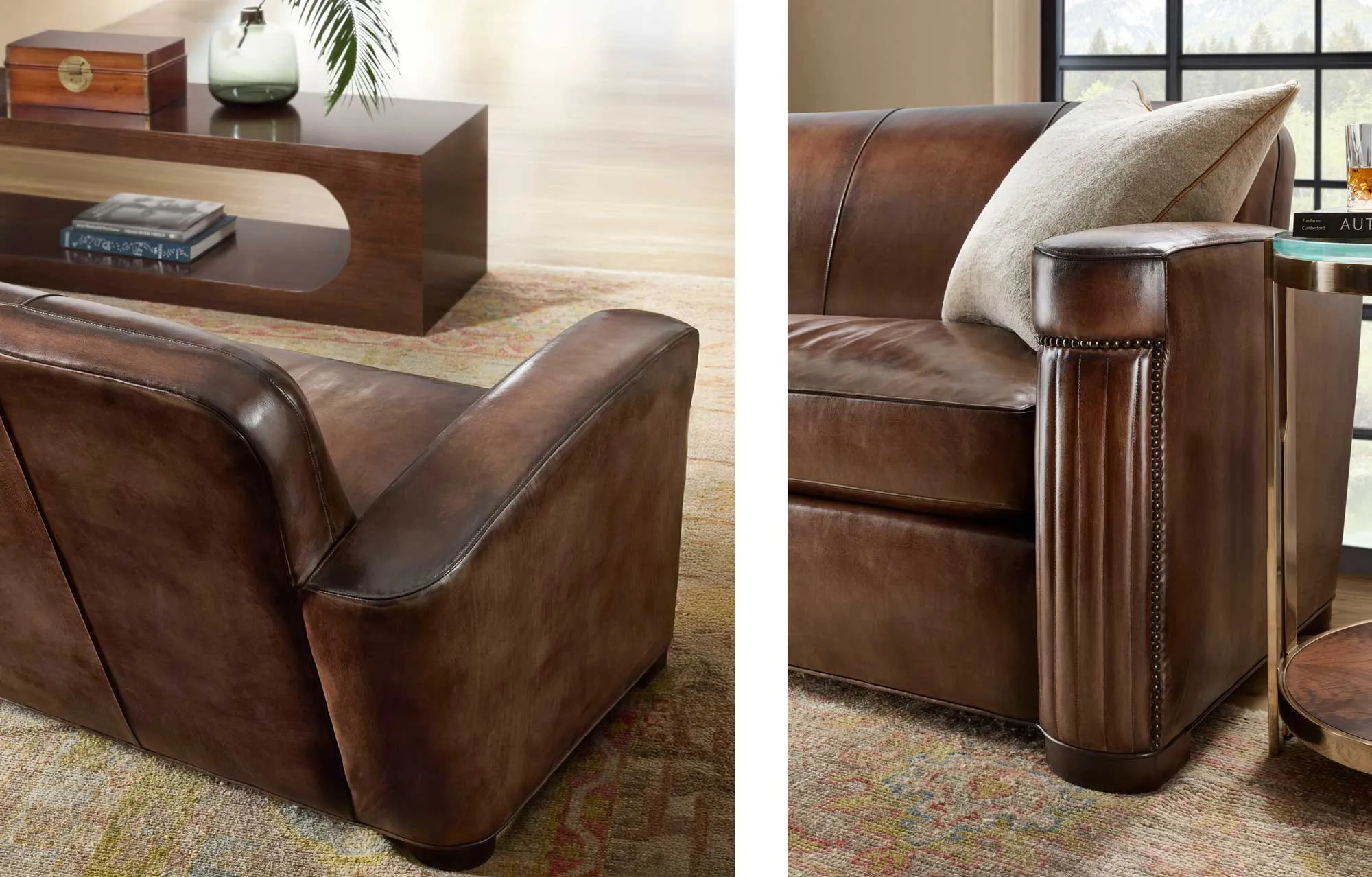 Jacques Rustic Leather Sofa with Elegant Nailhead Trim