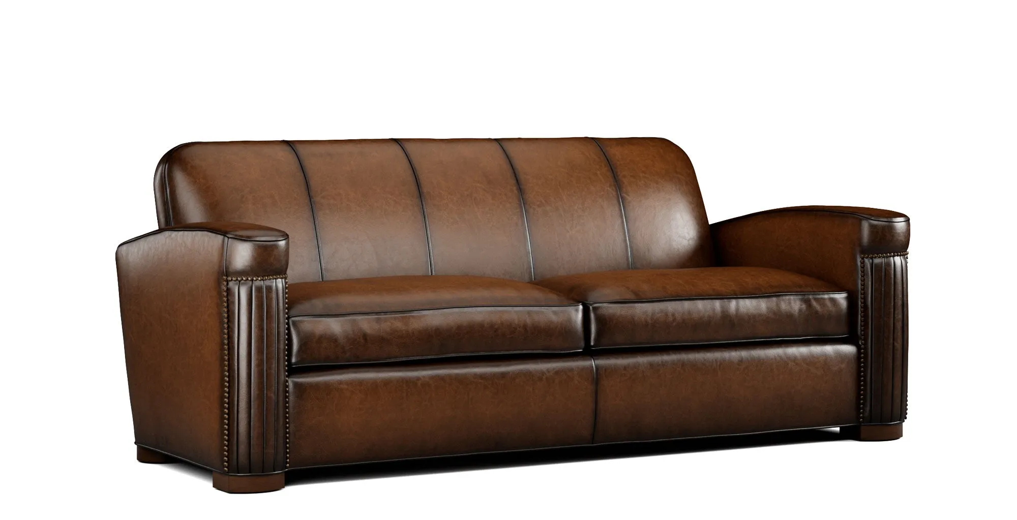 Jacques Rustic Leather Sofa with Elegant Nailhead Trim