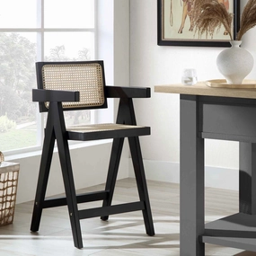 Jeanne Black Colour Cane Rattan Solid Beech Wood Counter Stool