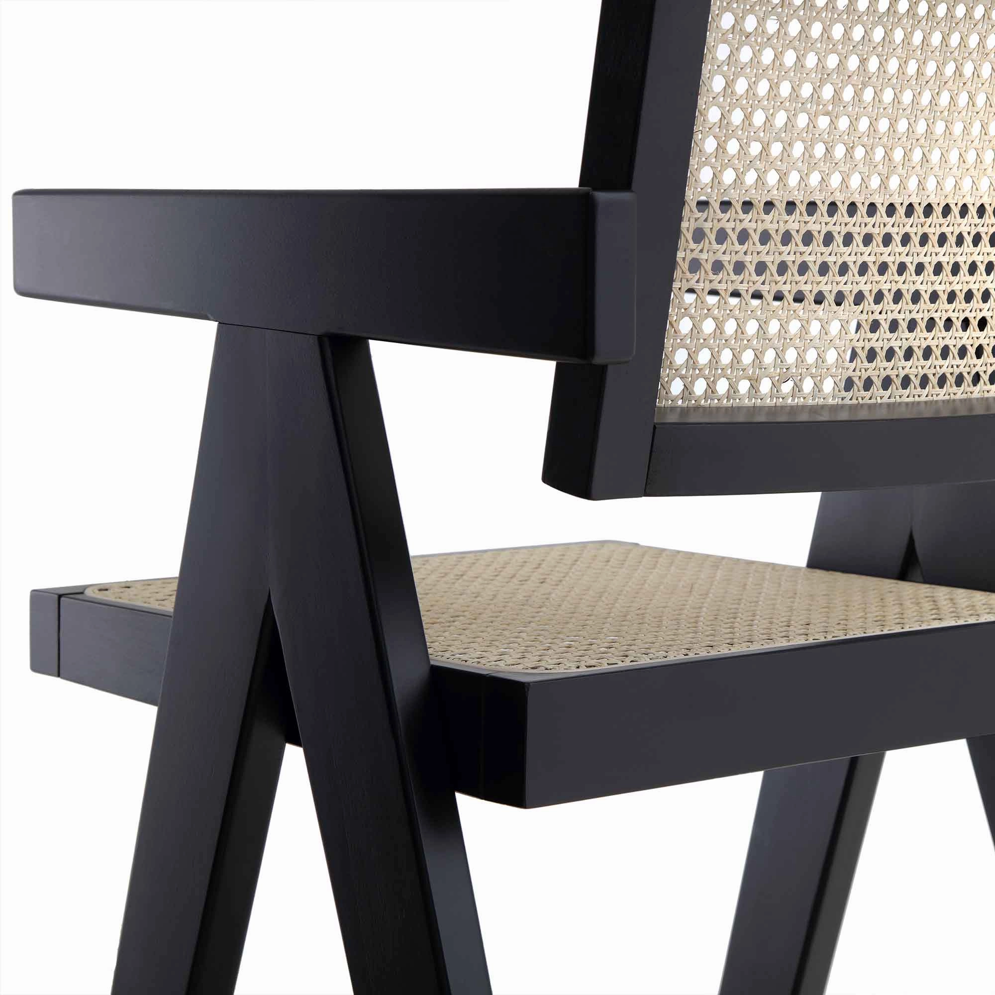 Jeanne Black Colour Cane Rattan Solid Beech Wood Counter Stool