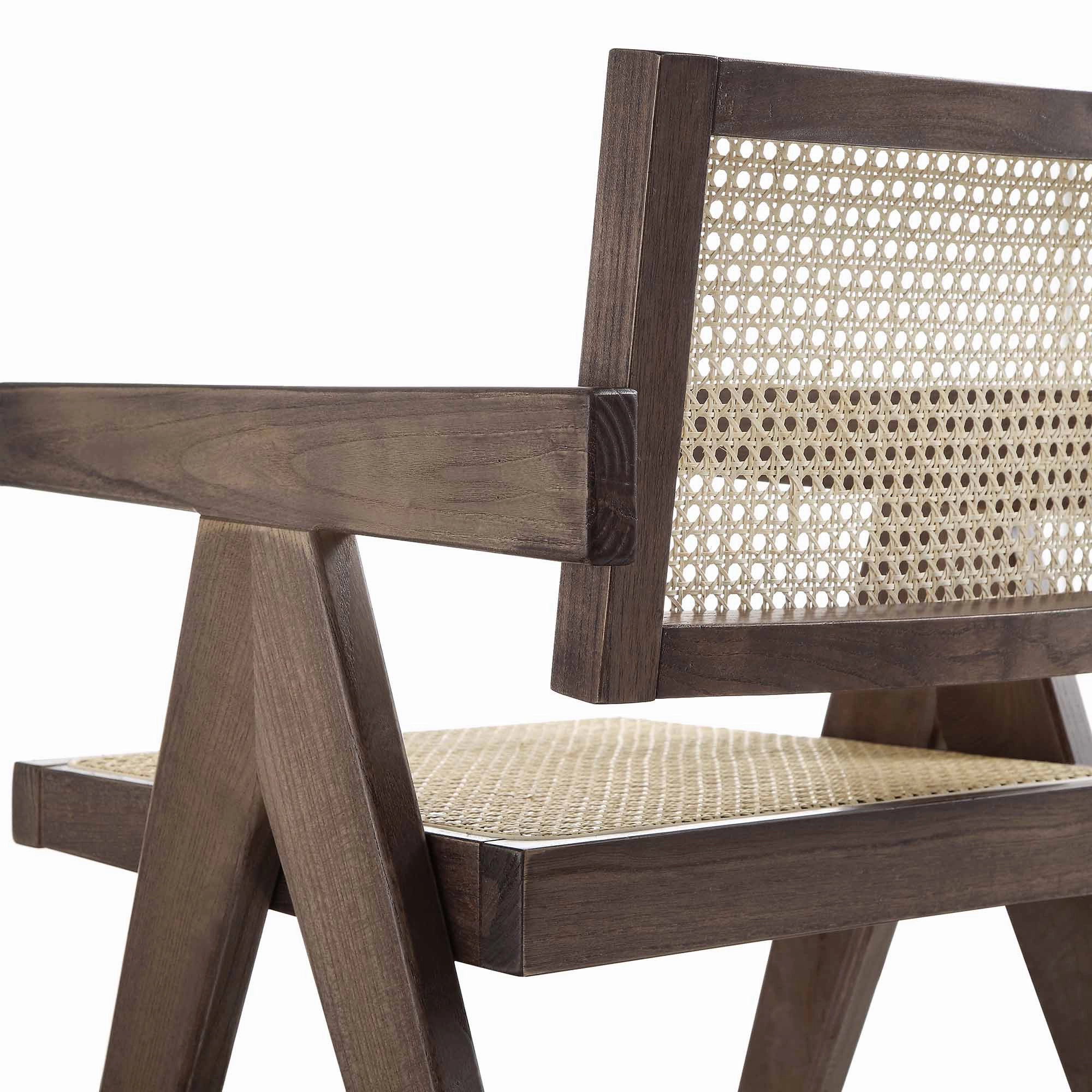 Jeanne Dark Walnut Cane Rattan Solid Beech Wood Dining Chair