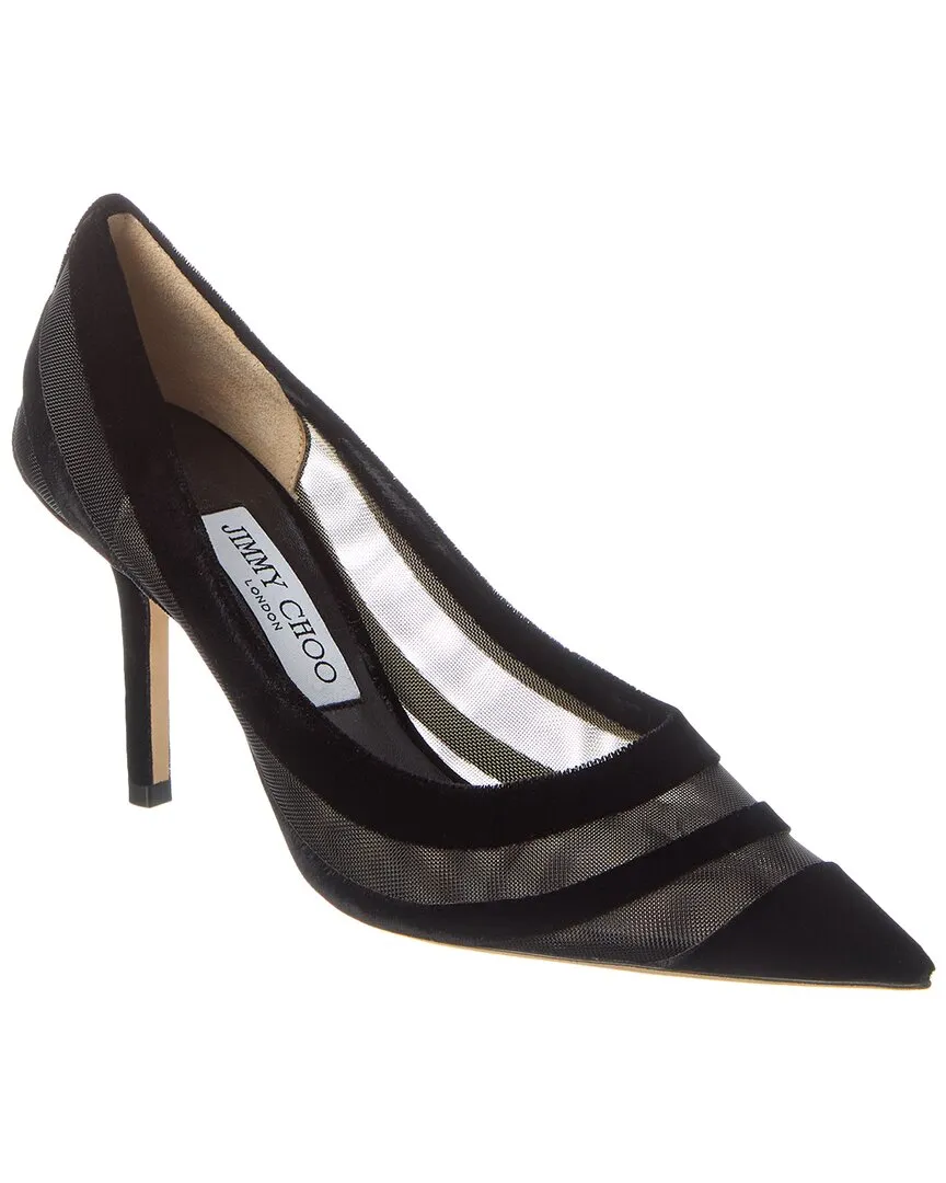 Jimmy Choo Love 85 Flocked Velvet & Mesh Pump Shoes_Jimmy-Choo