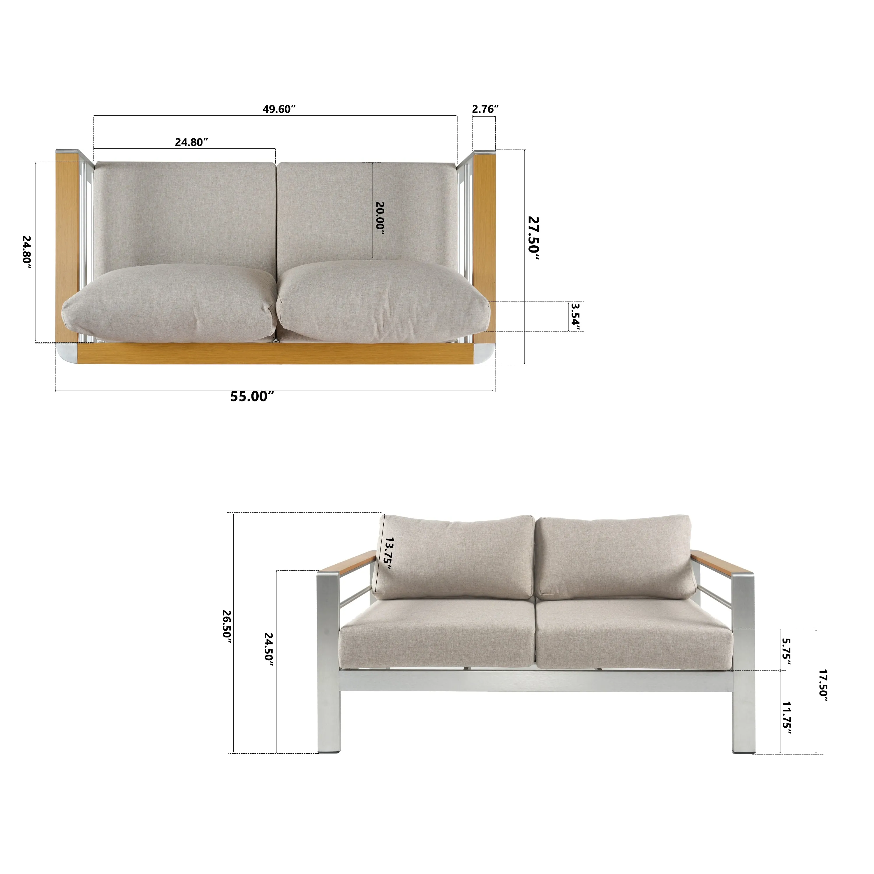 Jorsans Aluminum Outdoor Patio Loveseat with Beige Cushions