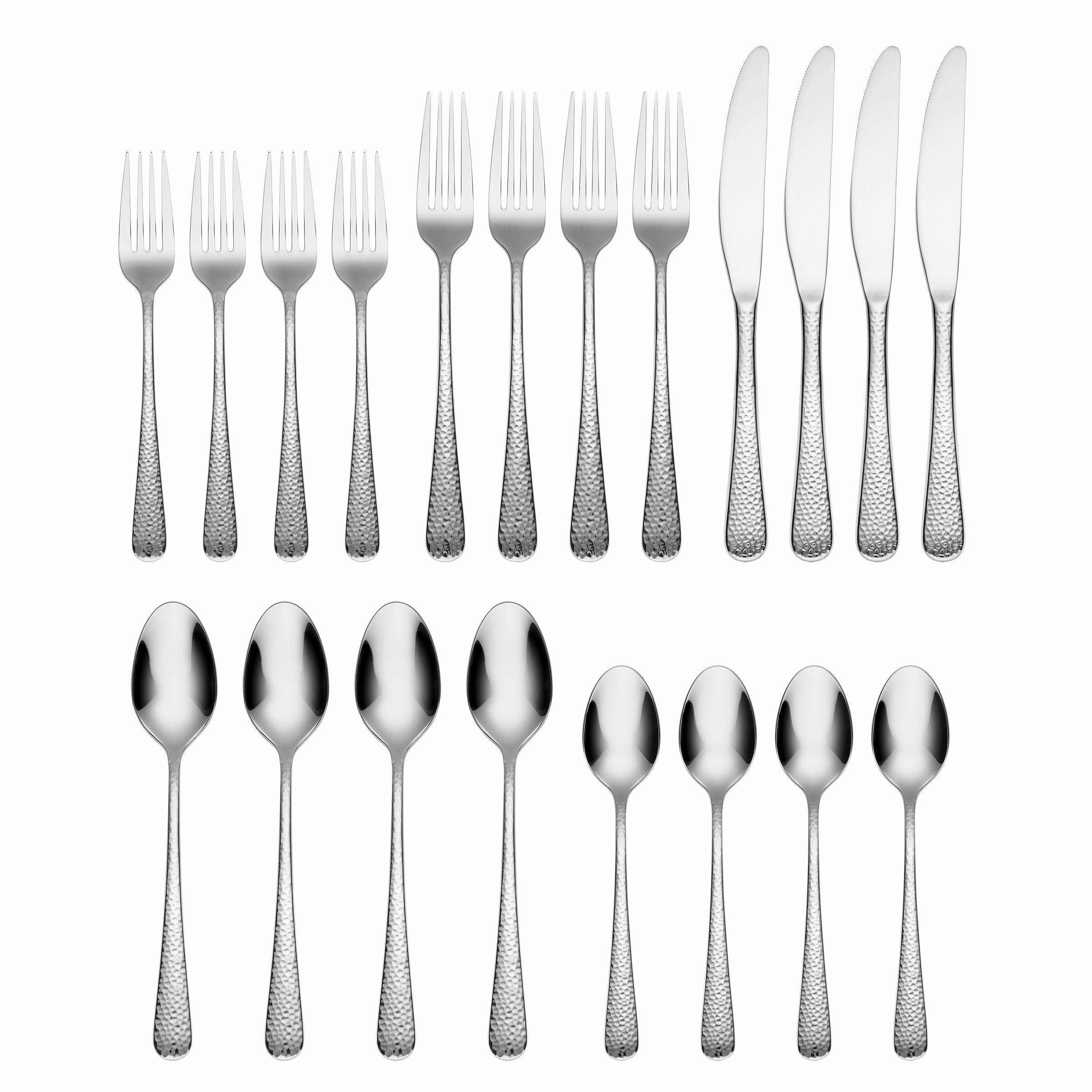 Keene Mirror Hammered 20 Piece Flatware Set