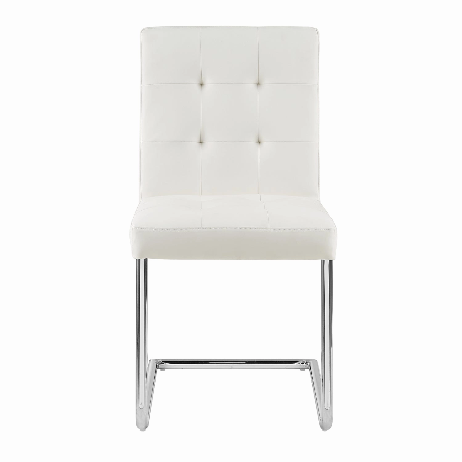Keyston Set of 2 Cream White PU Leather Upholstered Dining Chairs with Chrome Legs