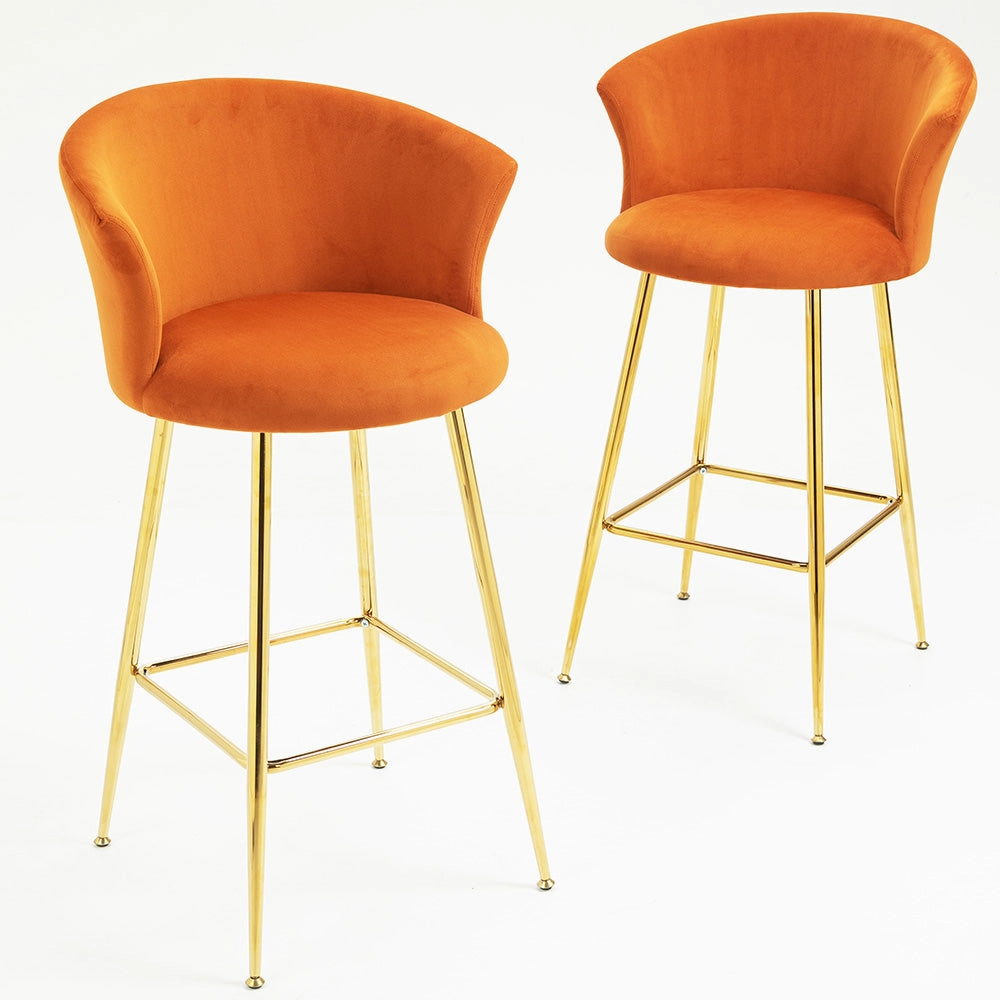 Kylie Set of 2 Orange Velvet Bar Stools