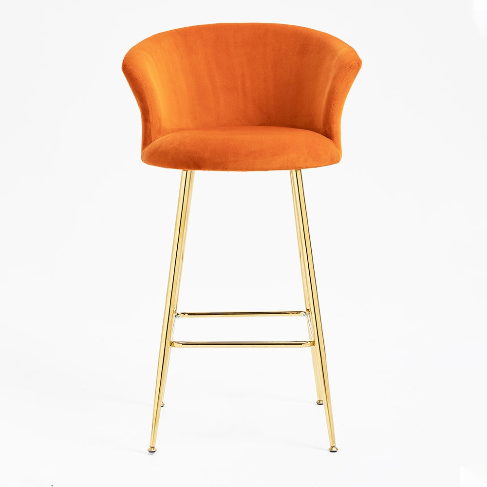 Kylie Set of 2 Orange Velvet Bar Stools