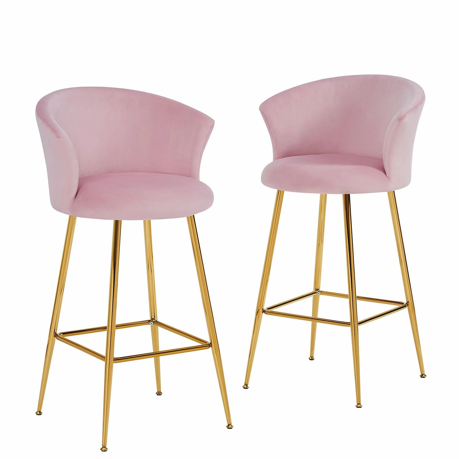 Kylie Set of 2 Pink Velvet Bar Stools