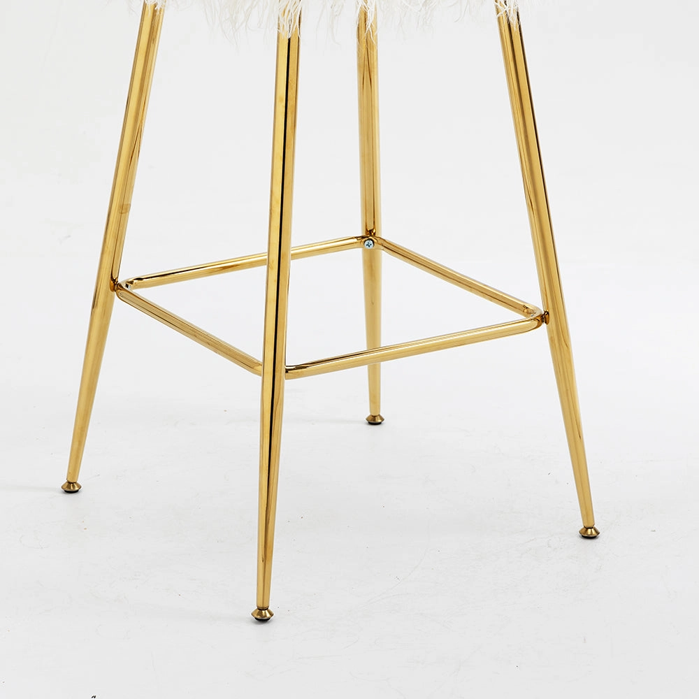 Kylie Set of 2 White Plush Shaggy Faux Fur Bar Stools