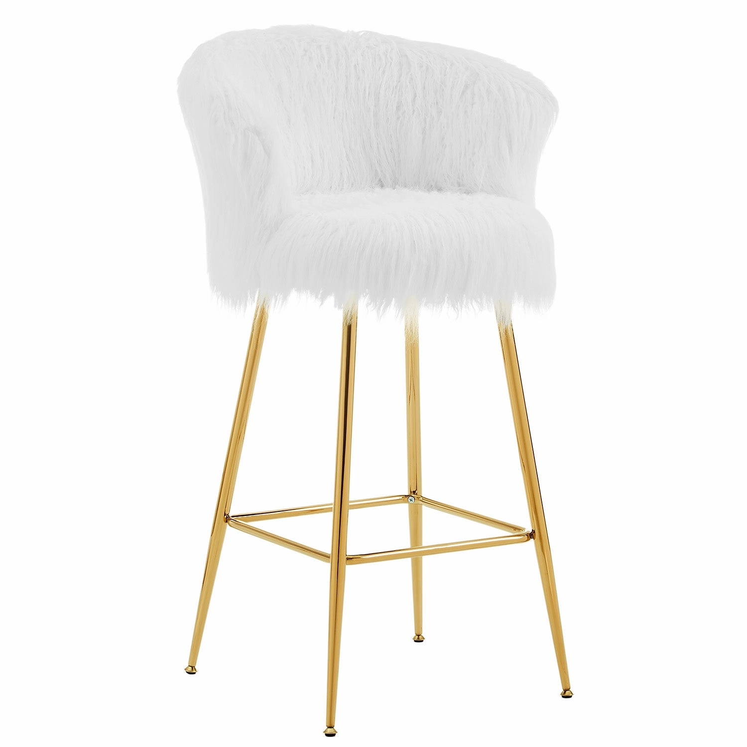 Kylie Set of 2 White Plush Shaggy Faux Fur Bar Stools