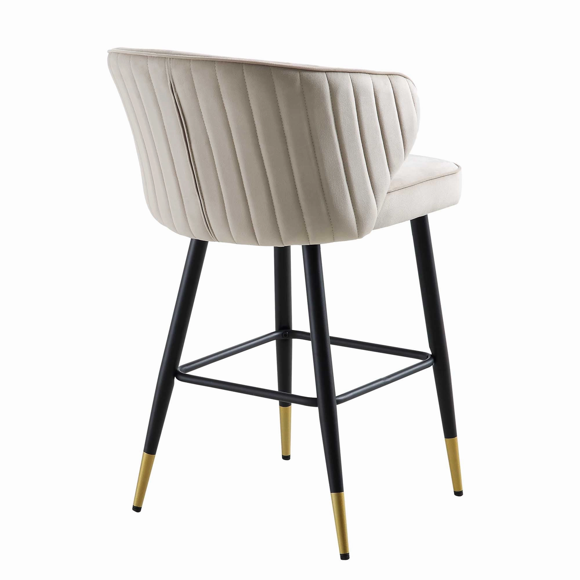Langham Set of 2 Champagne Velvet Upholstered Carver Counter Stools