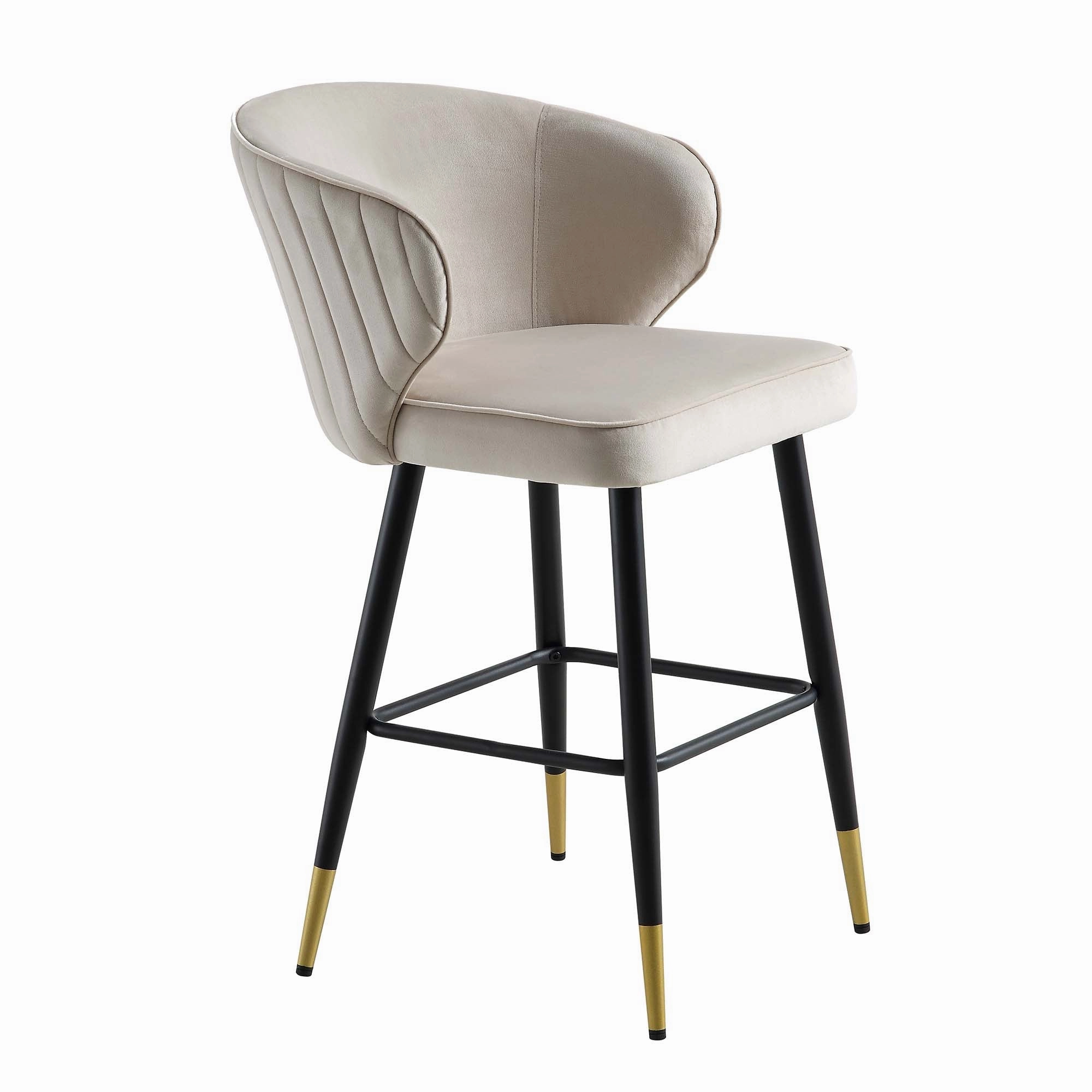 Langham Set of 2 Champagne Velvet Upholstered Carver Counter Stools