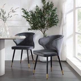 Langham Set of 2 Grey Velvet Upholstered Carver Dining Chairs