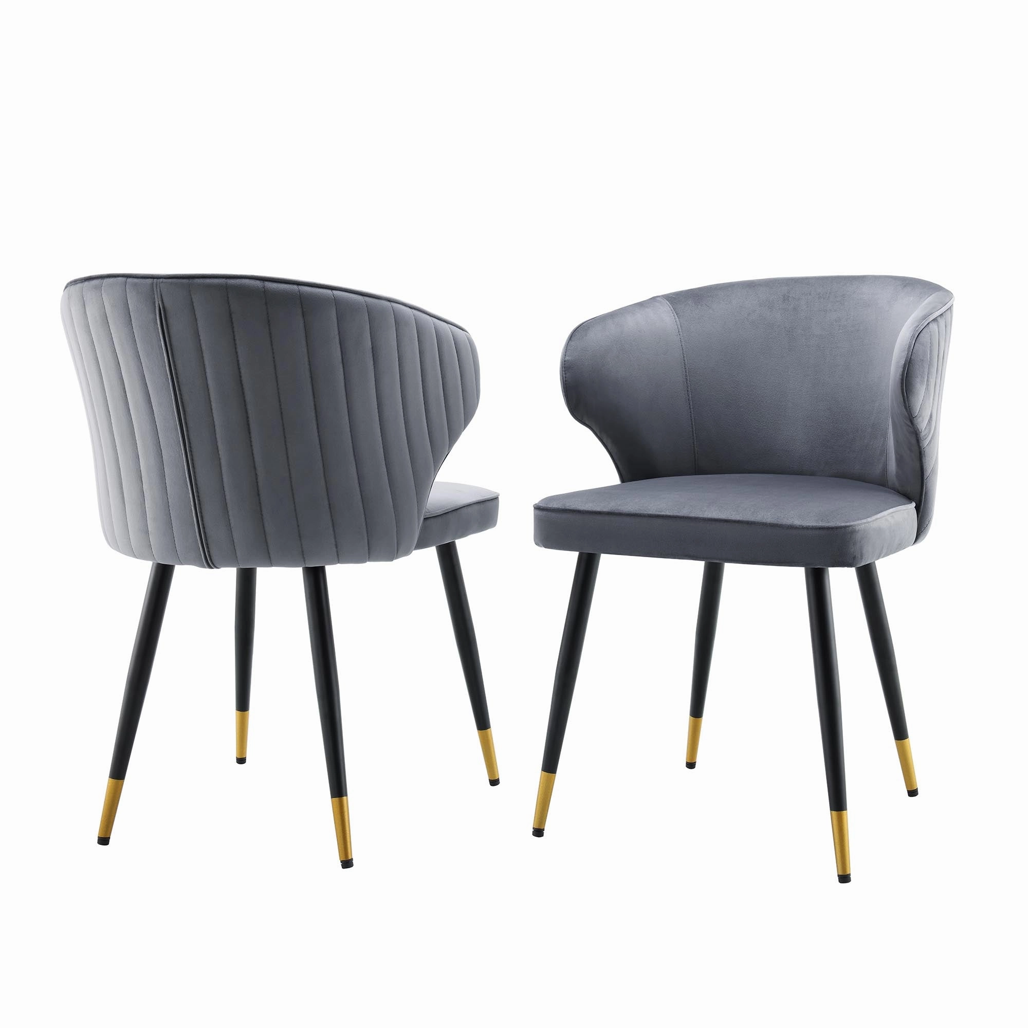 Langham Set of 2 Grey Velvet Upholstered Carver Dining Chairs