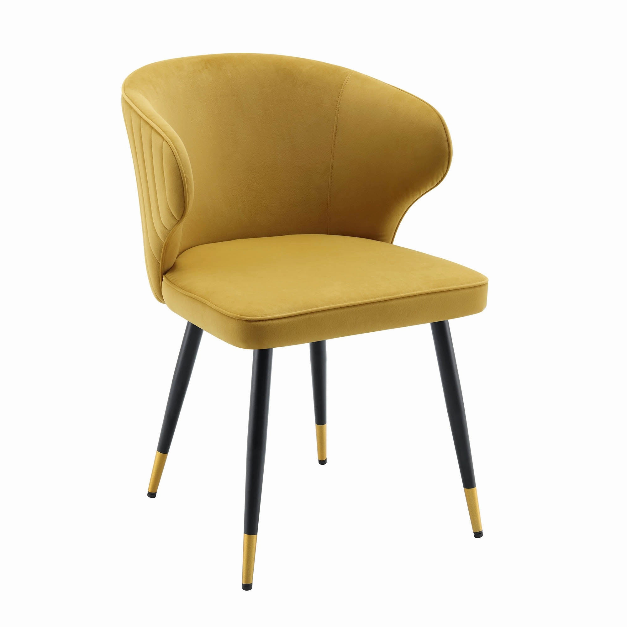 Langham Set of 2 Mustard Velvet Upholstered Carver Dining Chairs