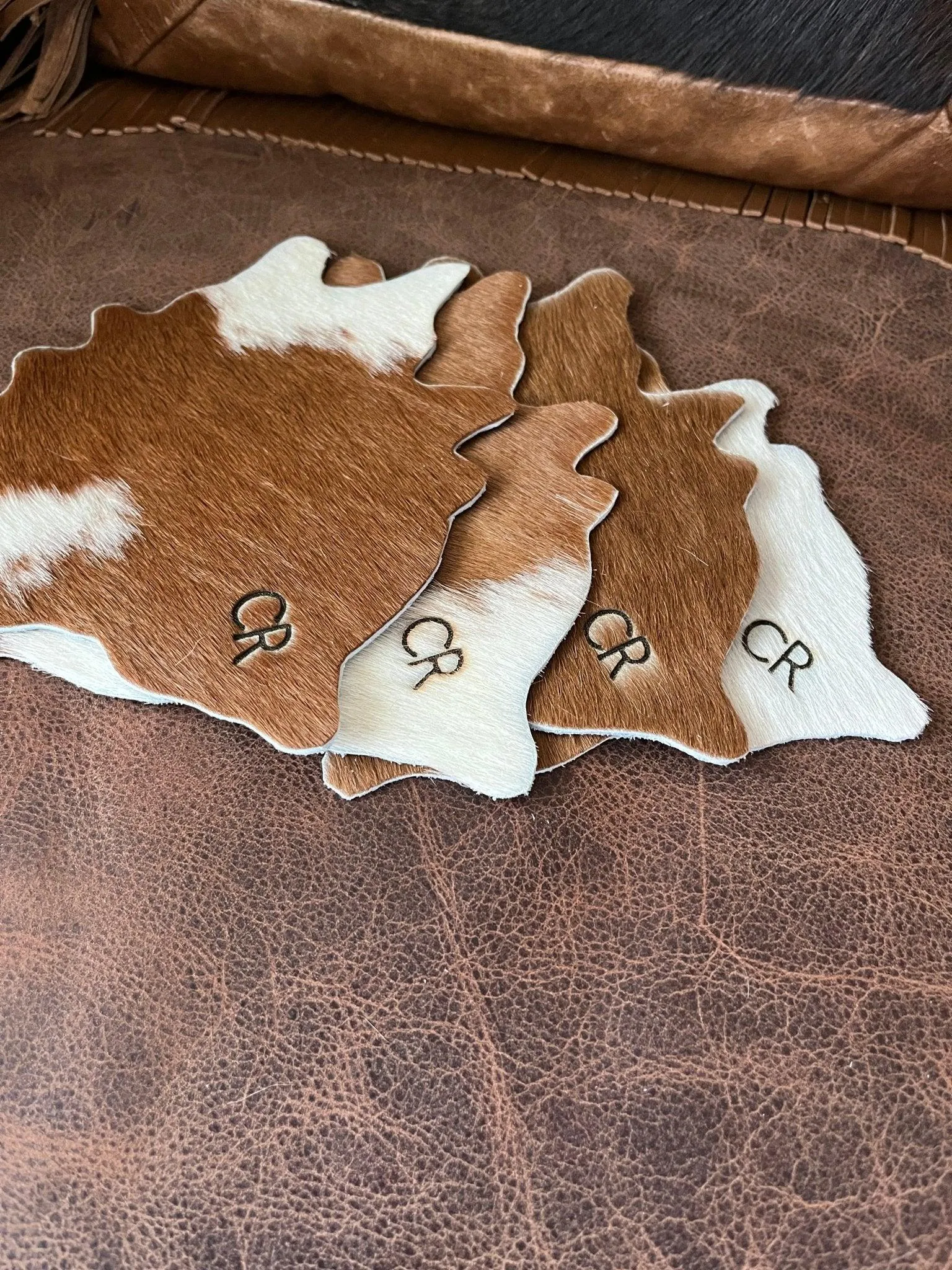Laser Branded Cowhide Coasters