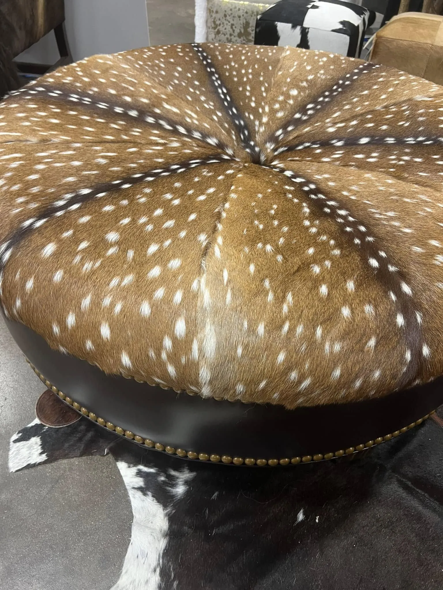 Leather & Axis Hide Ottoman