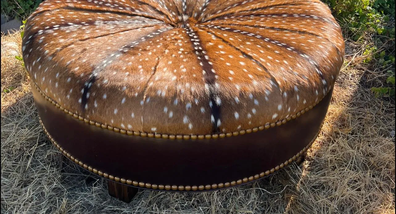 Leather & Axis Hide Ottoman