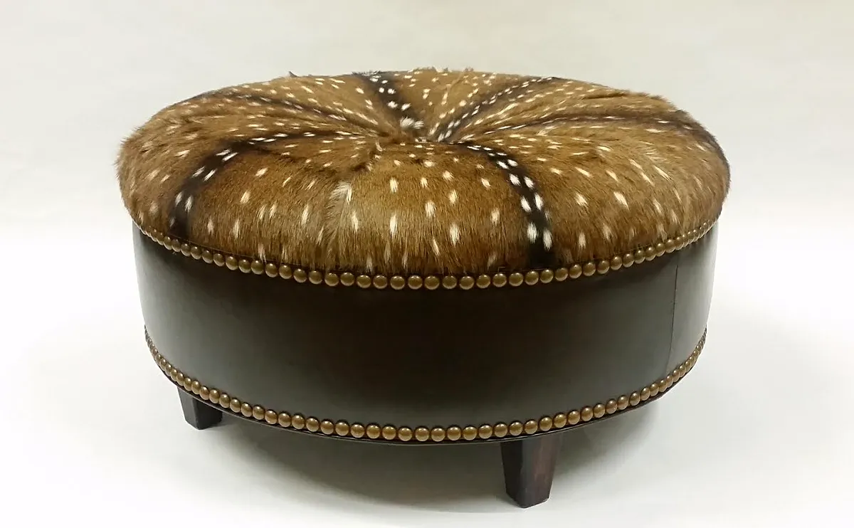 Leather & Axis Hide Ottoman