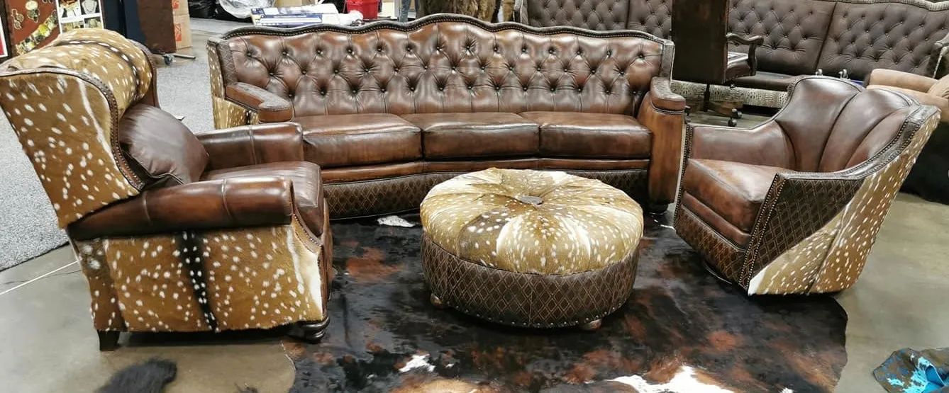Leather & Axis Hide Ottoman