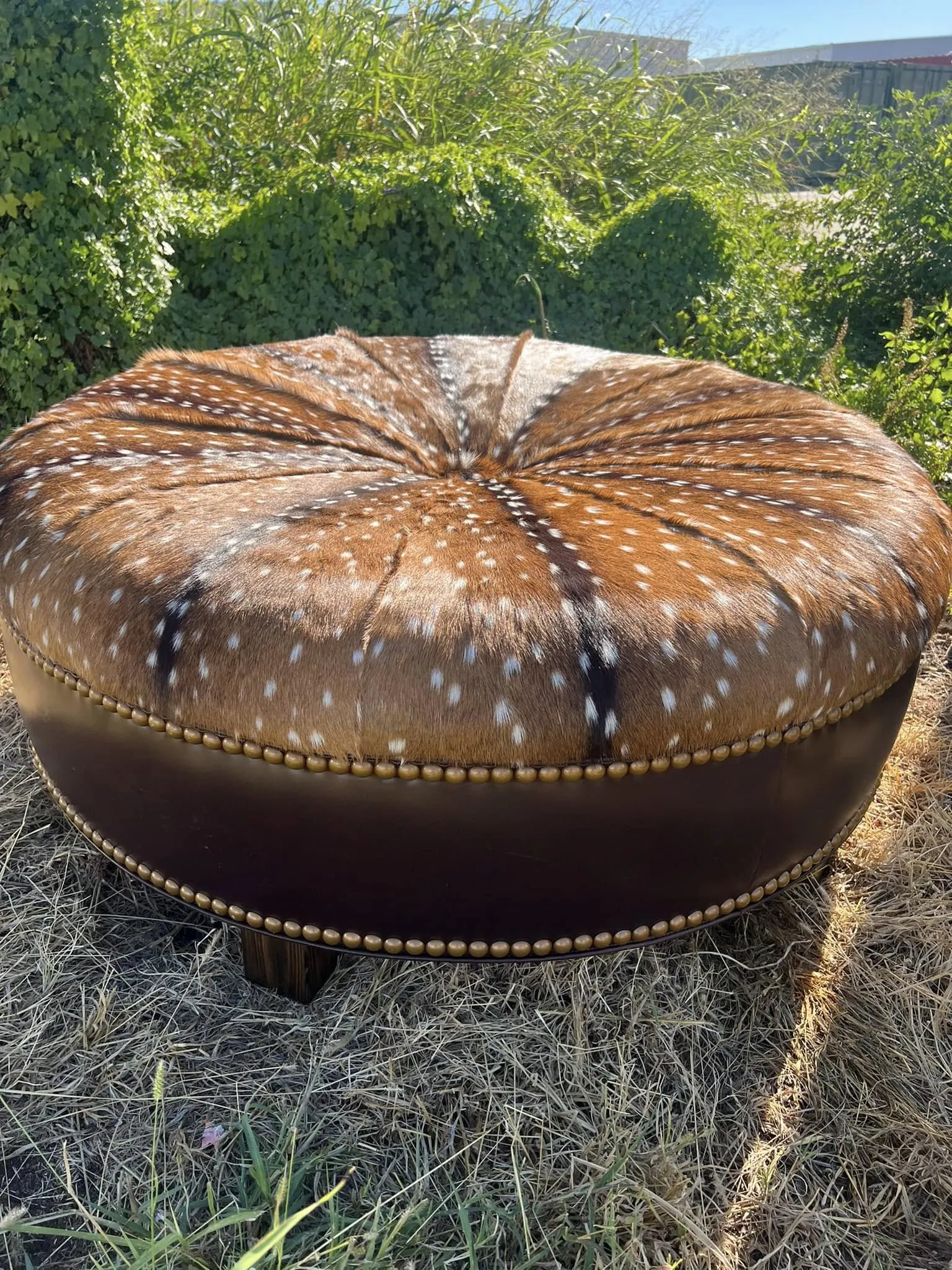 Leather & Axis Hide Ottoman