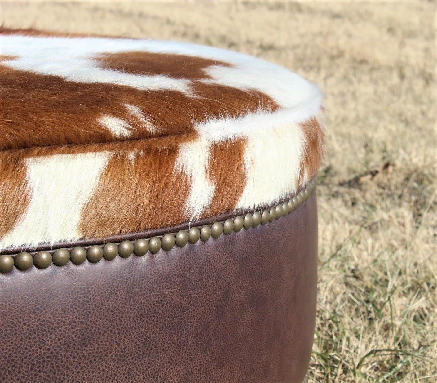 Leather & Brown/White Cowhide Ottoman
