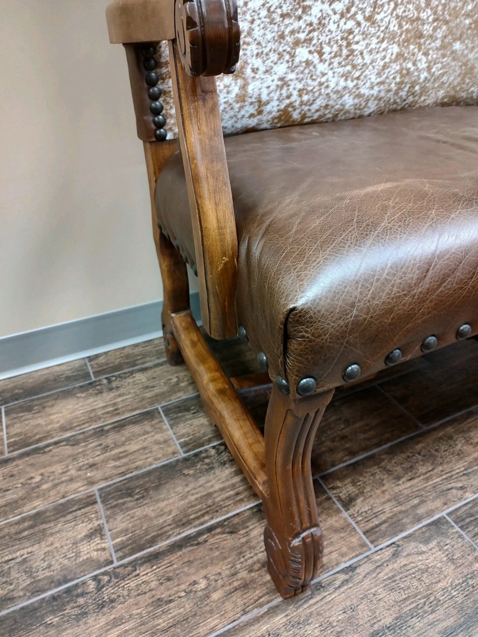 Leather and Longhorn Cowhide Settee