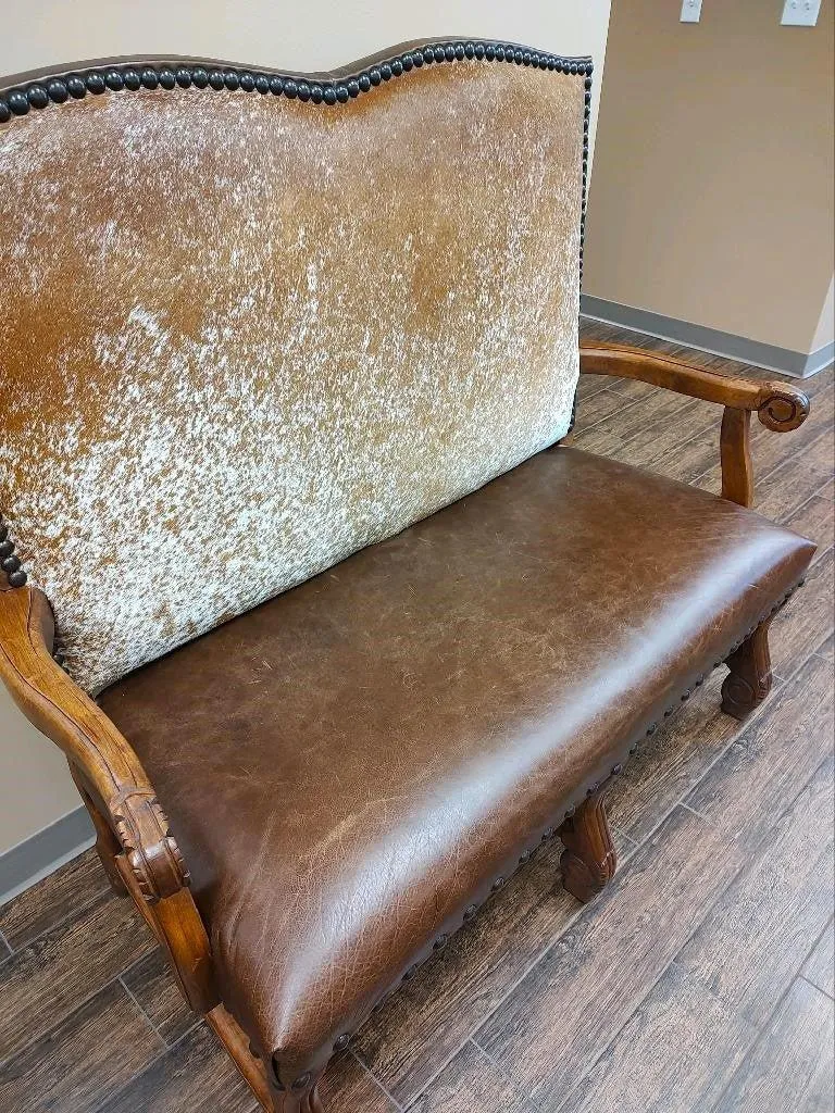 Leather and Longhorn Cowhide Settee