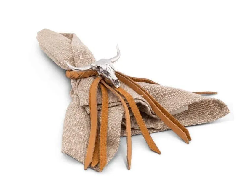 Leather Bolo Napkin Ring with Longhorn Skull