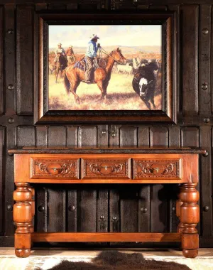 Leather Copper & Carved Wood Console Table vanity mirror, wall mirror