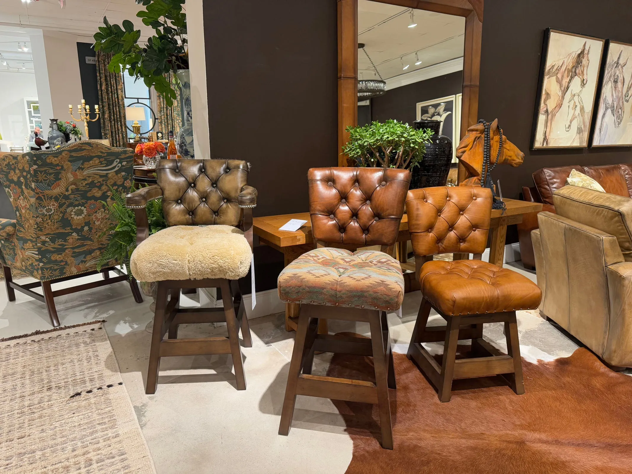 Leather Tufted Bar Stools with Backs