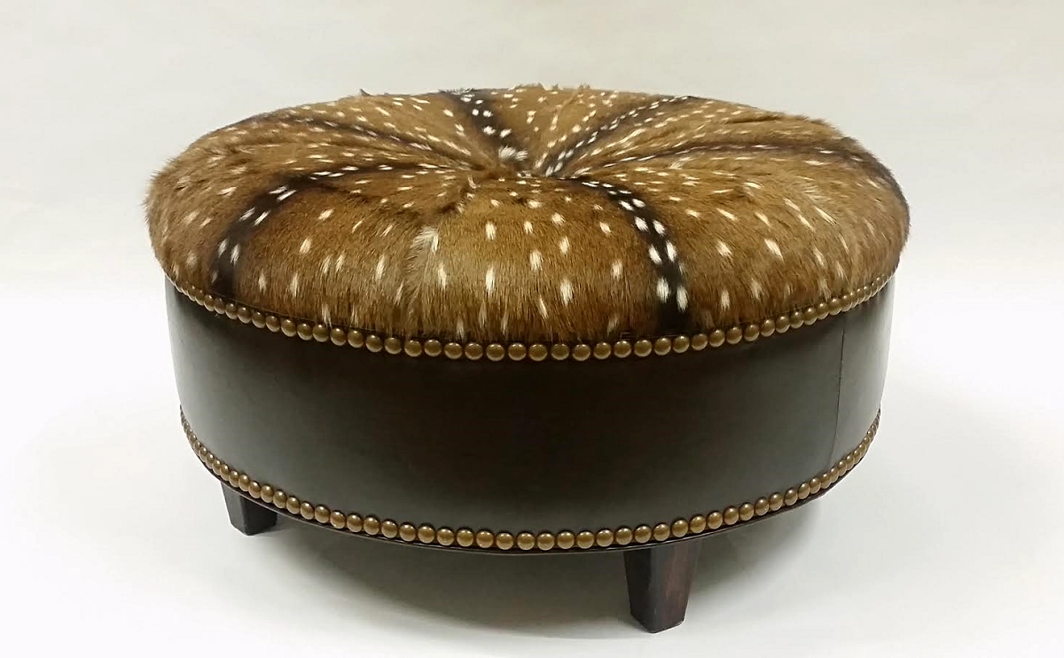 Leather & Axis Hide Ottoman