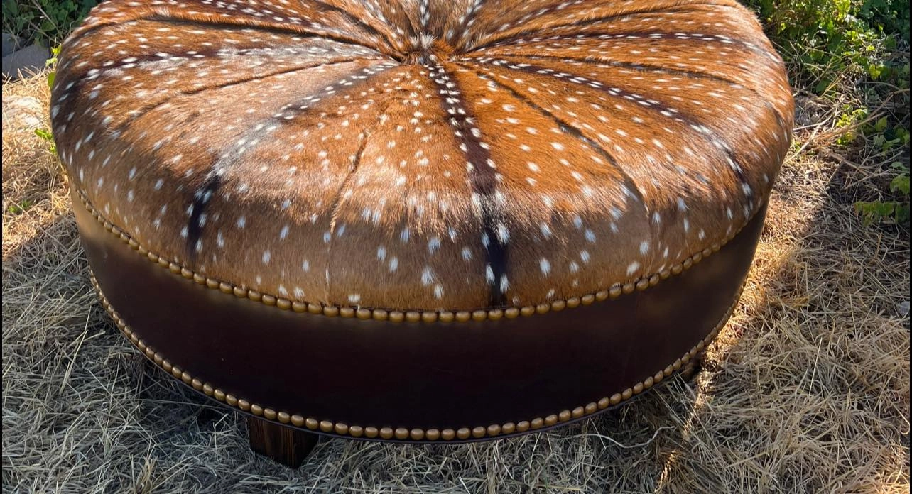 Leather & Axis Hide Ottoman
