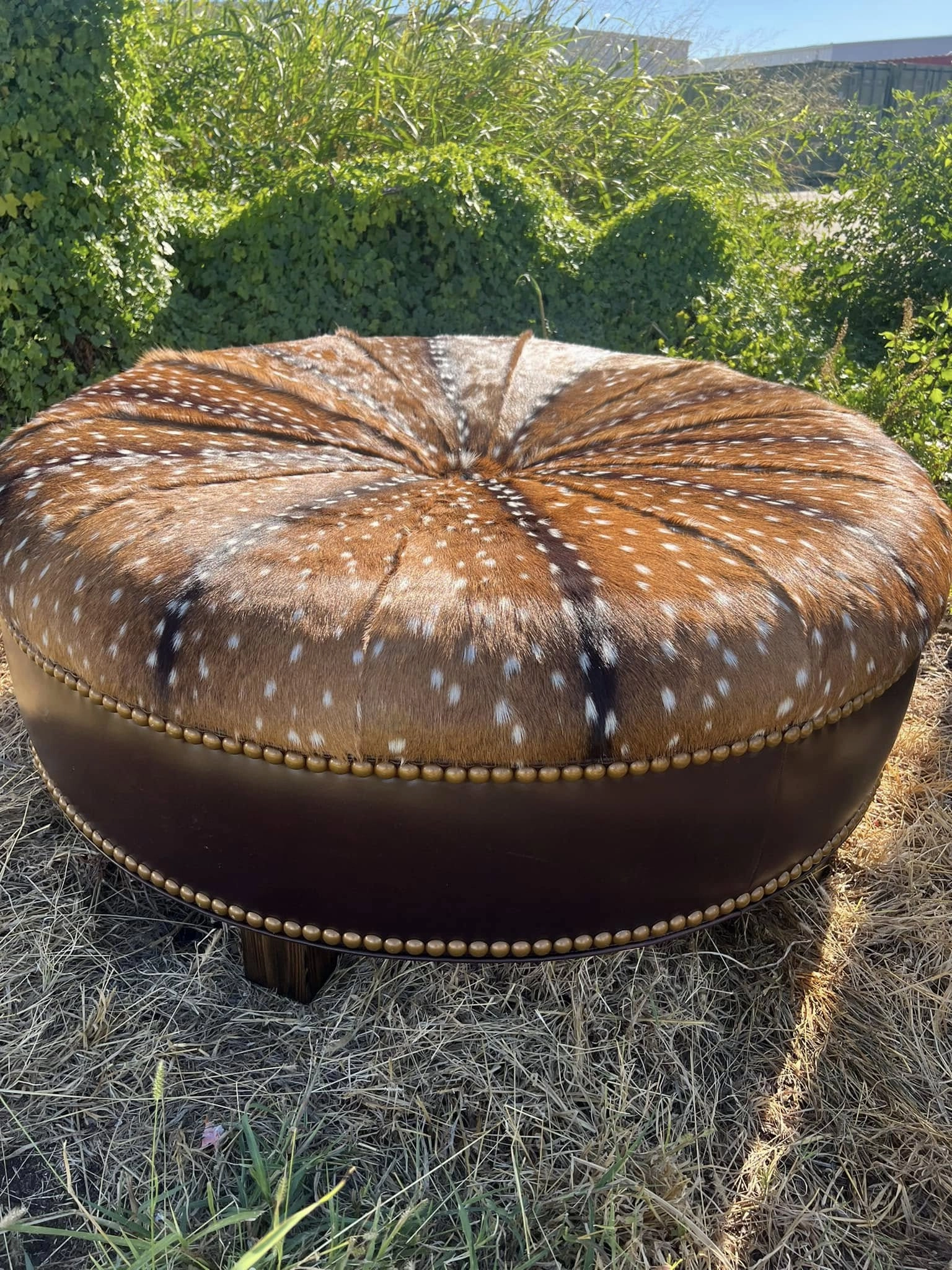 Leather & Axis Hide Ottoman