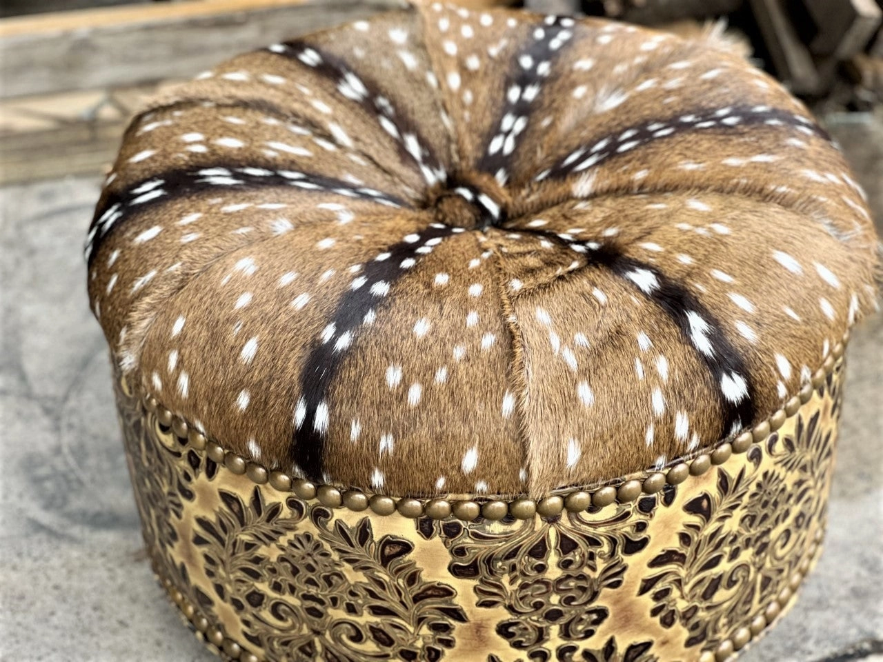 Leather & Axis Hide Ottoman