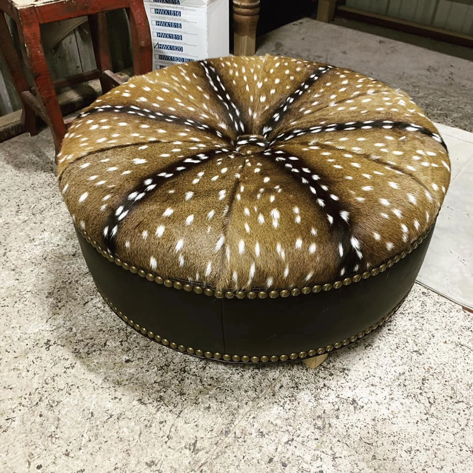 Leather & Axis Hide Ottoman