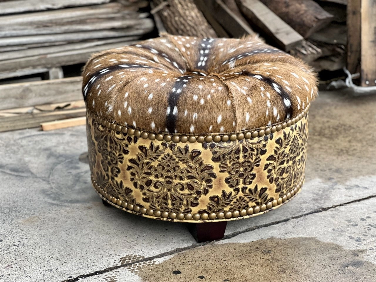 Leather & Axis Hide Ottoman