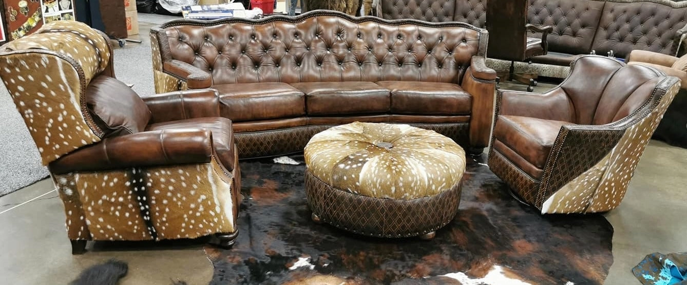 Leather & Axis Hide Ottoman