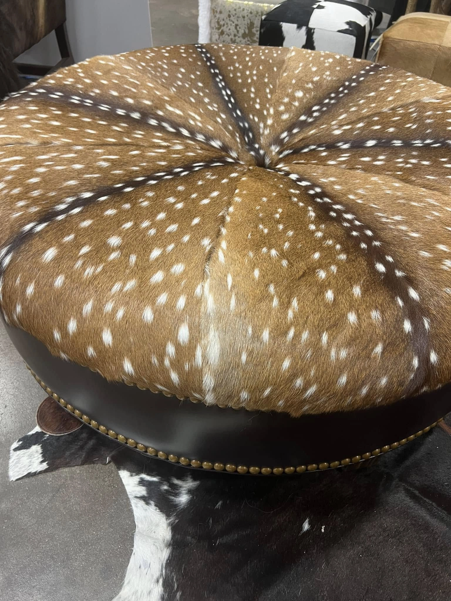Leather & Axis Hide Ottoman