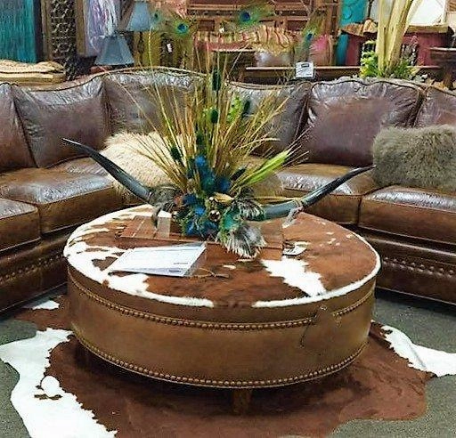 Leather & Brown/White Cowhide Ottoman