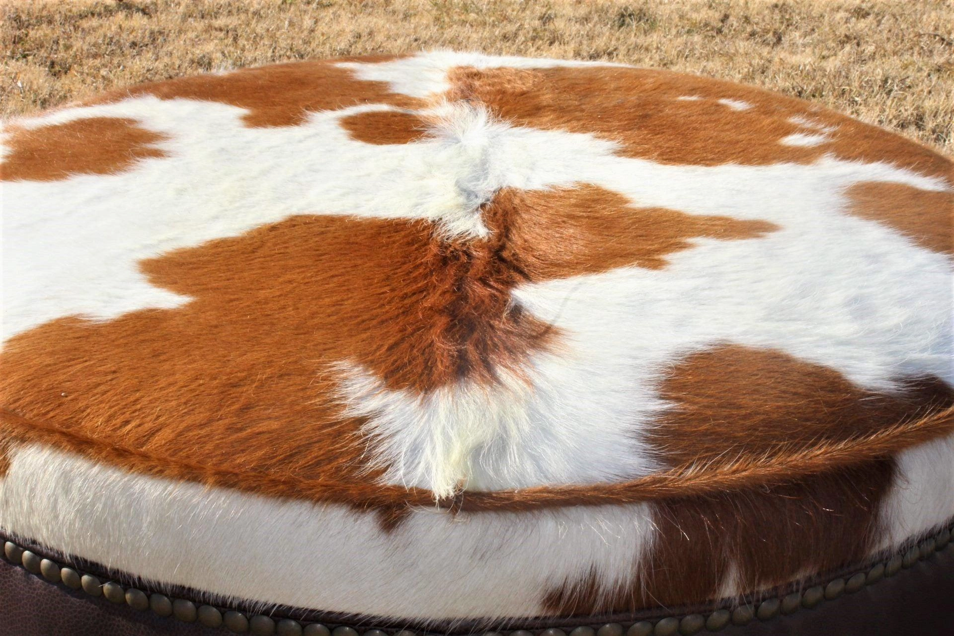 Leather & Brown/White Cowhide Ottoman