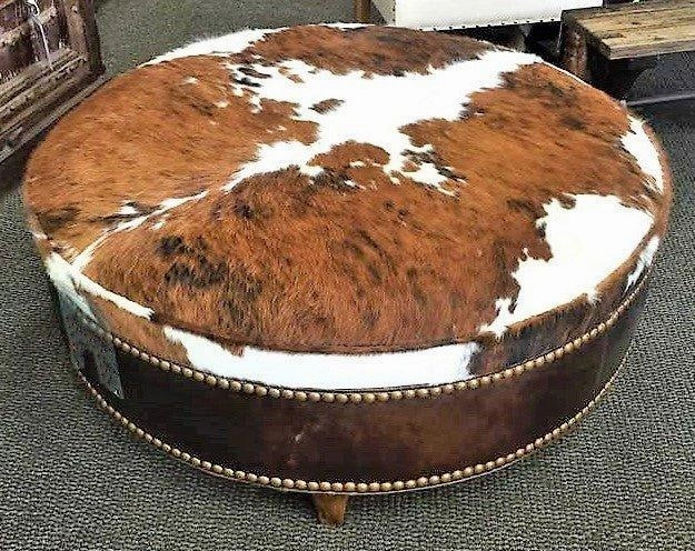 Leather & Brown/White Cowhide Ottoman