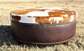Leather & Brown/White Cowhide Ottoman table runner, placemat