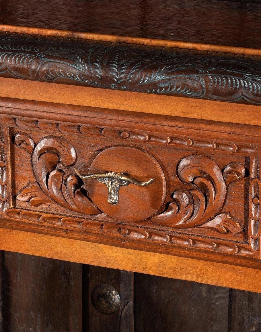 Leather Copper & Carved Wood Console Table